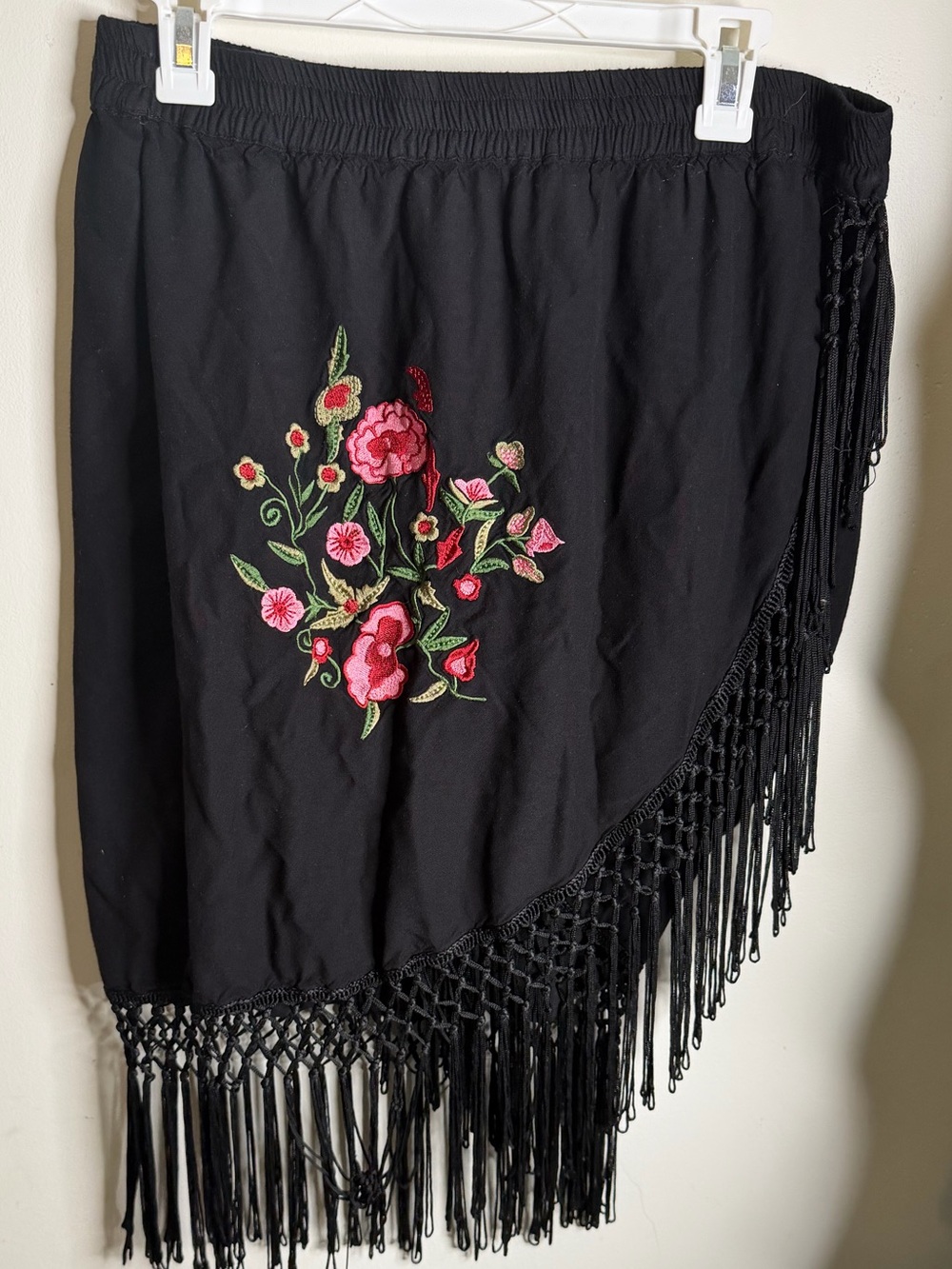 The Pyramid Collection Black Floral Embroidered Fringe skirt